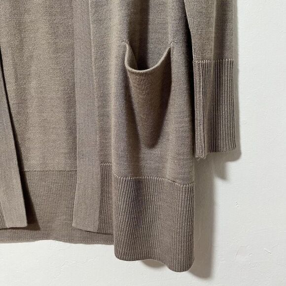 Nordstrom Women's Merino Wool Blend Cardigan XS Taupe Open Front Cozy Sweater - Picture 3 of 6